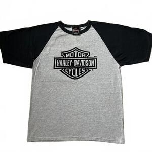 Harley Davidson Cancun Mexico Raglan T-Shirt Men’s L Gray Black Flocked Logo